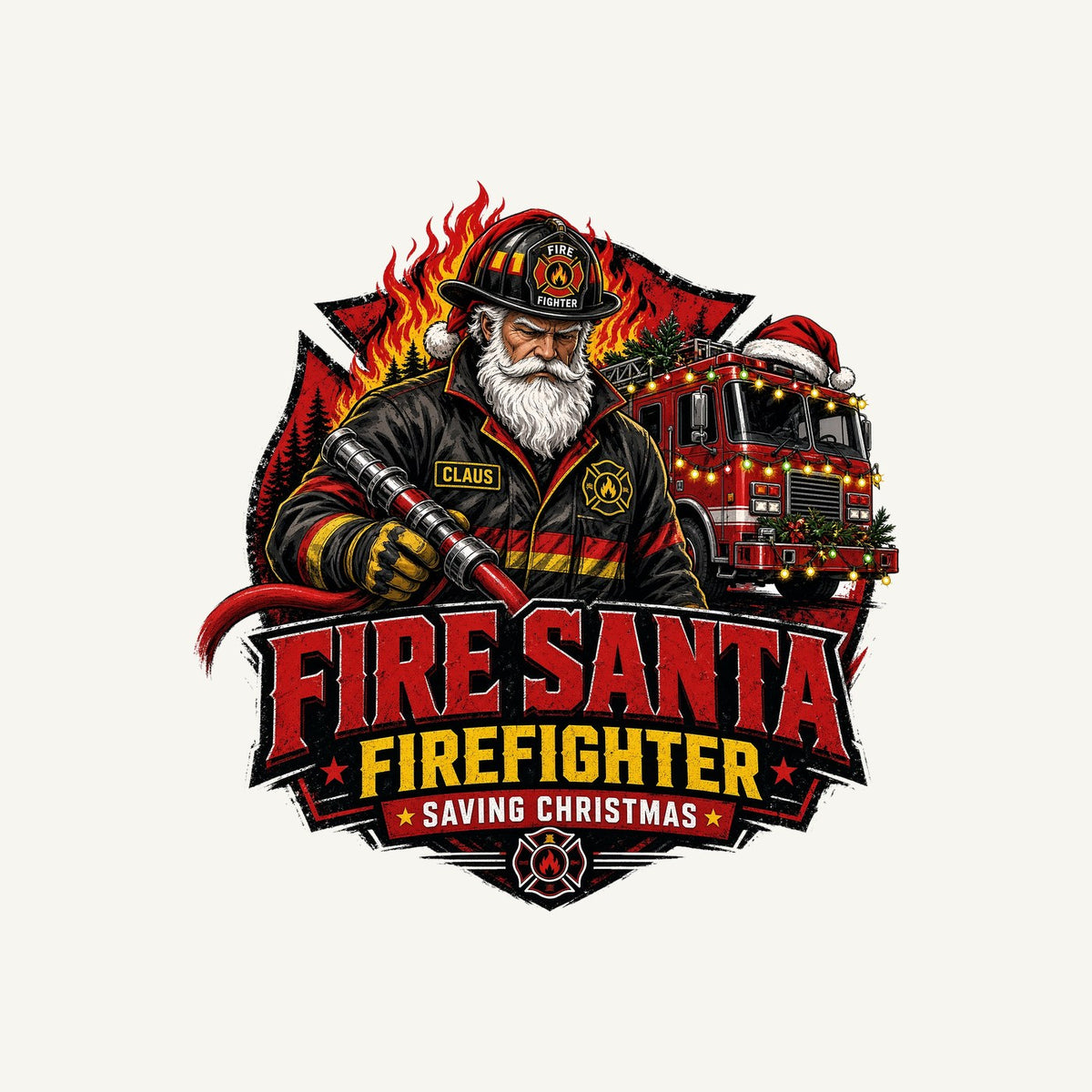 Fire Santa Saving Christmas Personalised Christmas T-Shirt and Hoodie