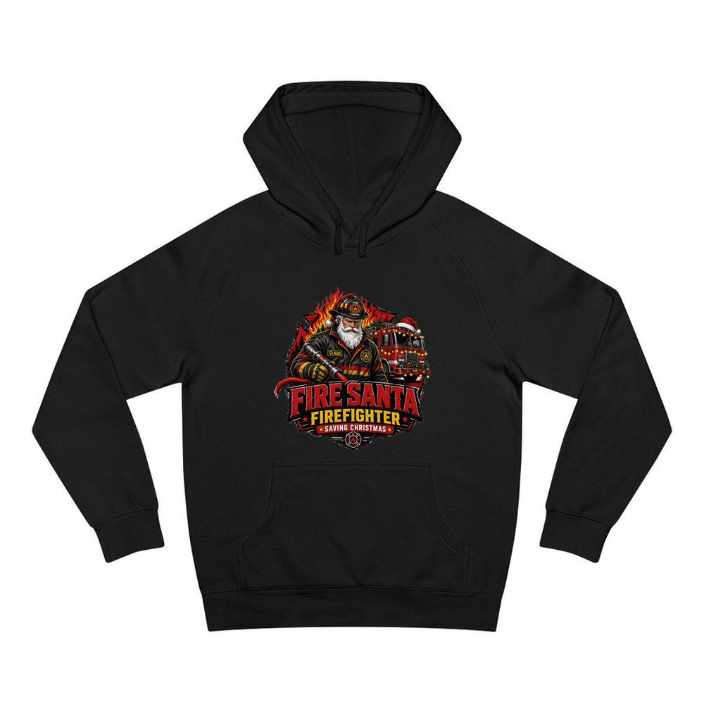 Fire Santa Saving Christmas personalised Christmas hoodie in black