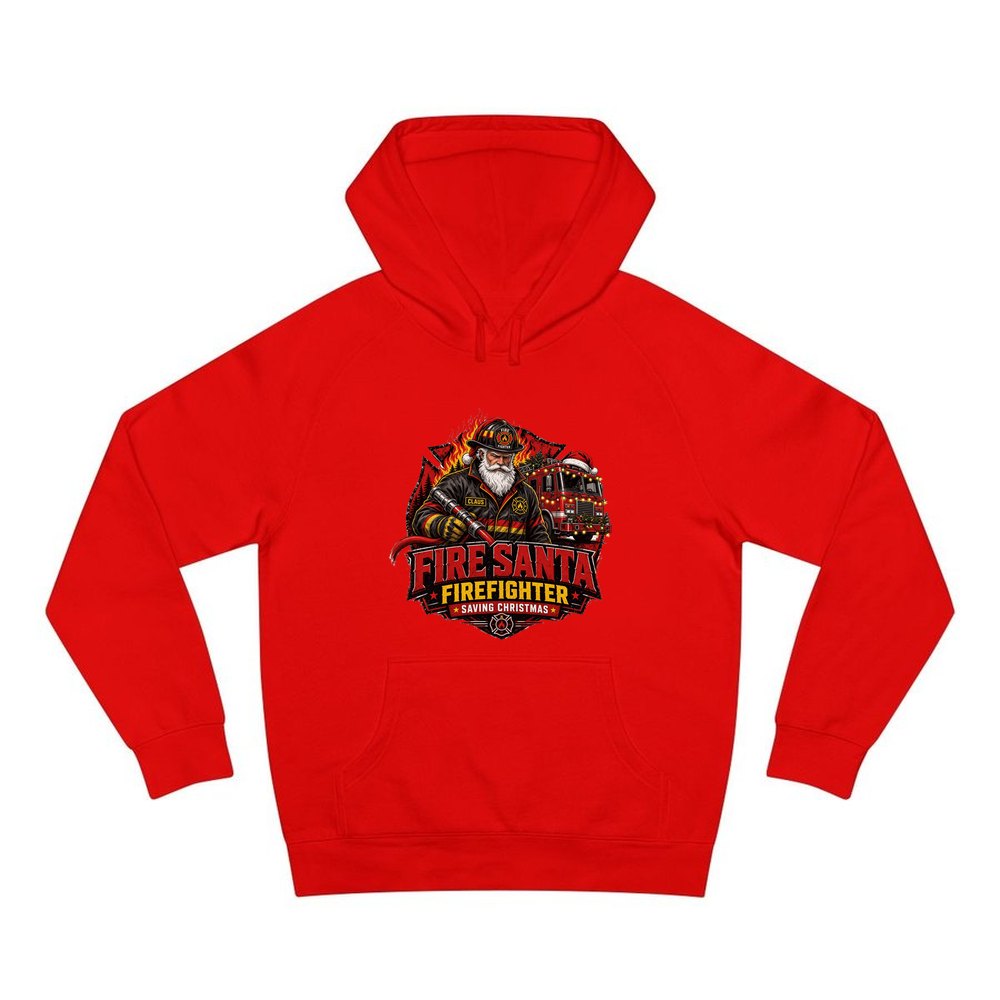 Fire Santa Saving Christmas personalised Christmas hoodie in red