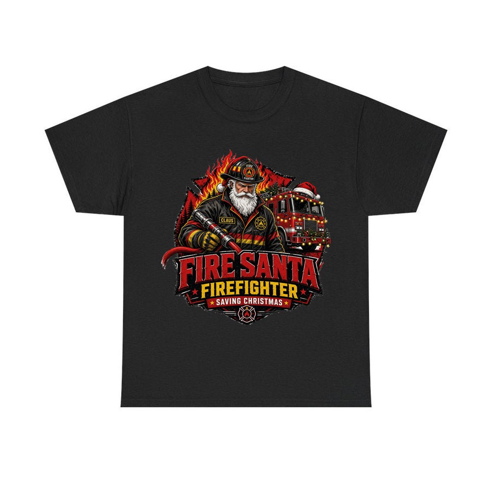 Fire Santa Saving Christmas personalised Christmas T-shirt in black