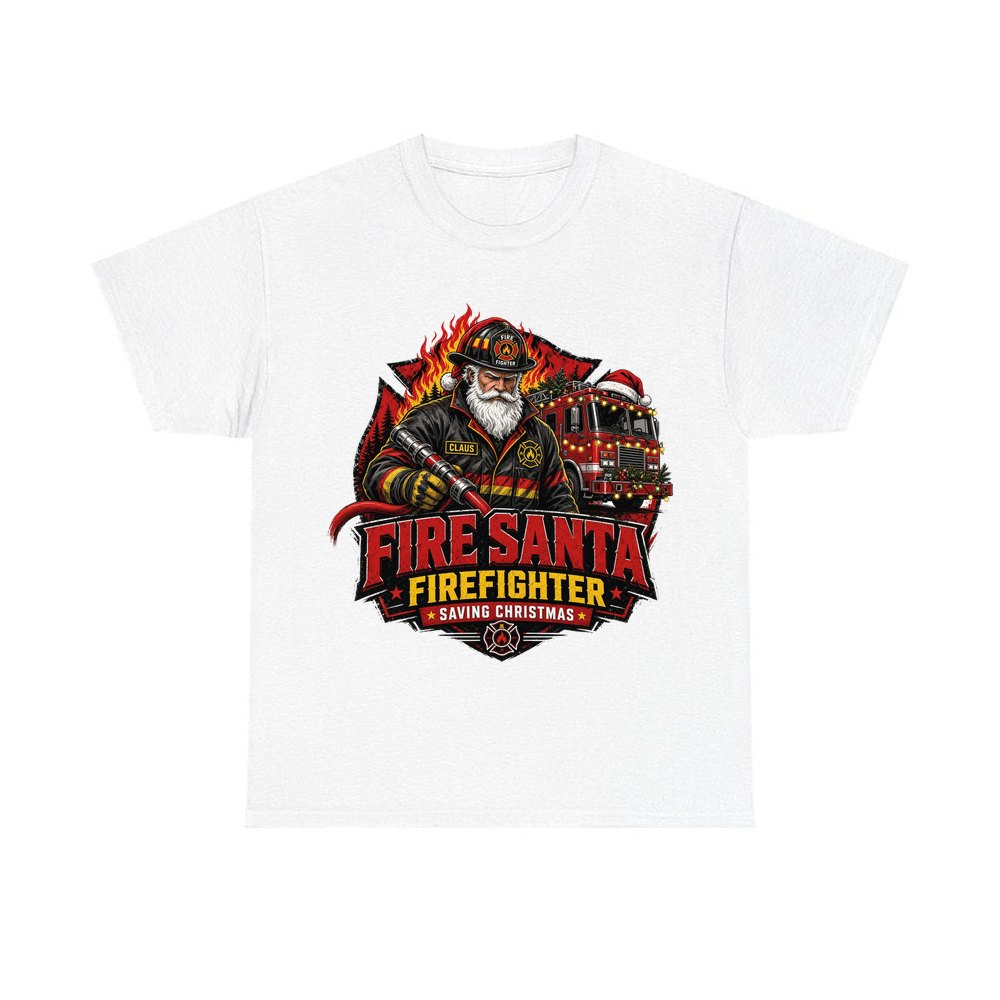 Fire Santa Saving Christmas personalised Christmas T-shirt in white