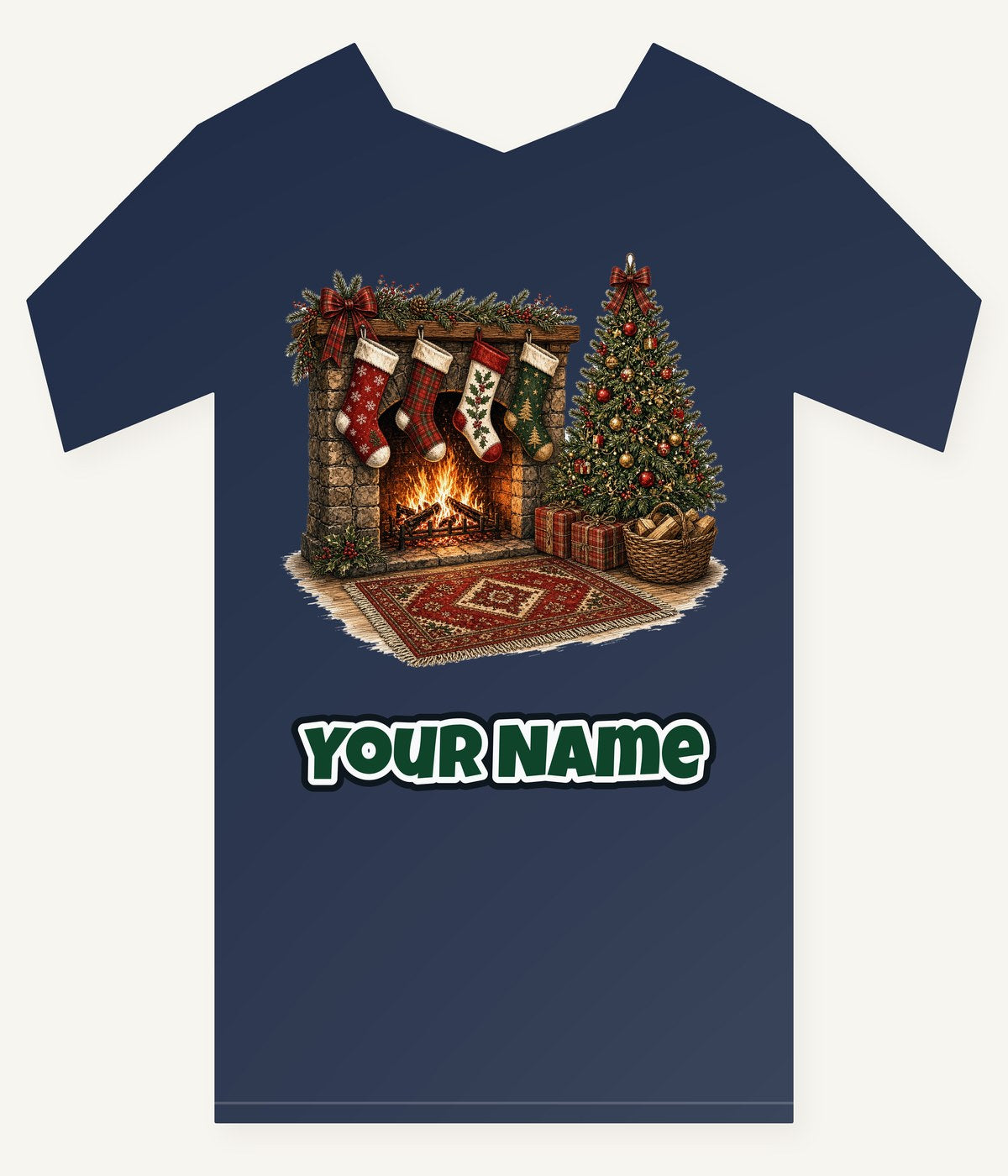 Fireside Stockings And Tree Personalised Kids and Baby Christmas Tee