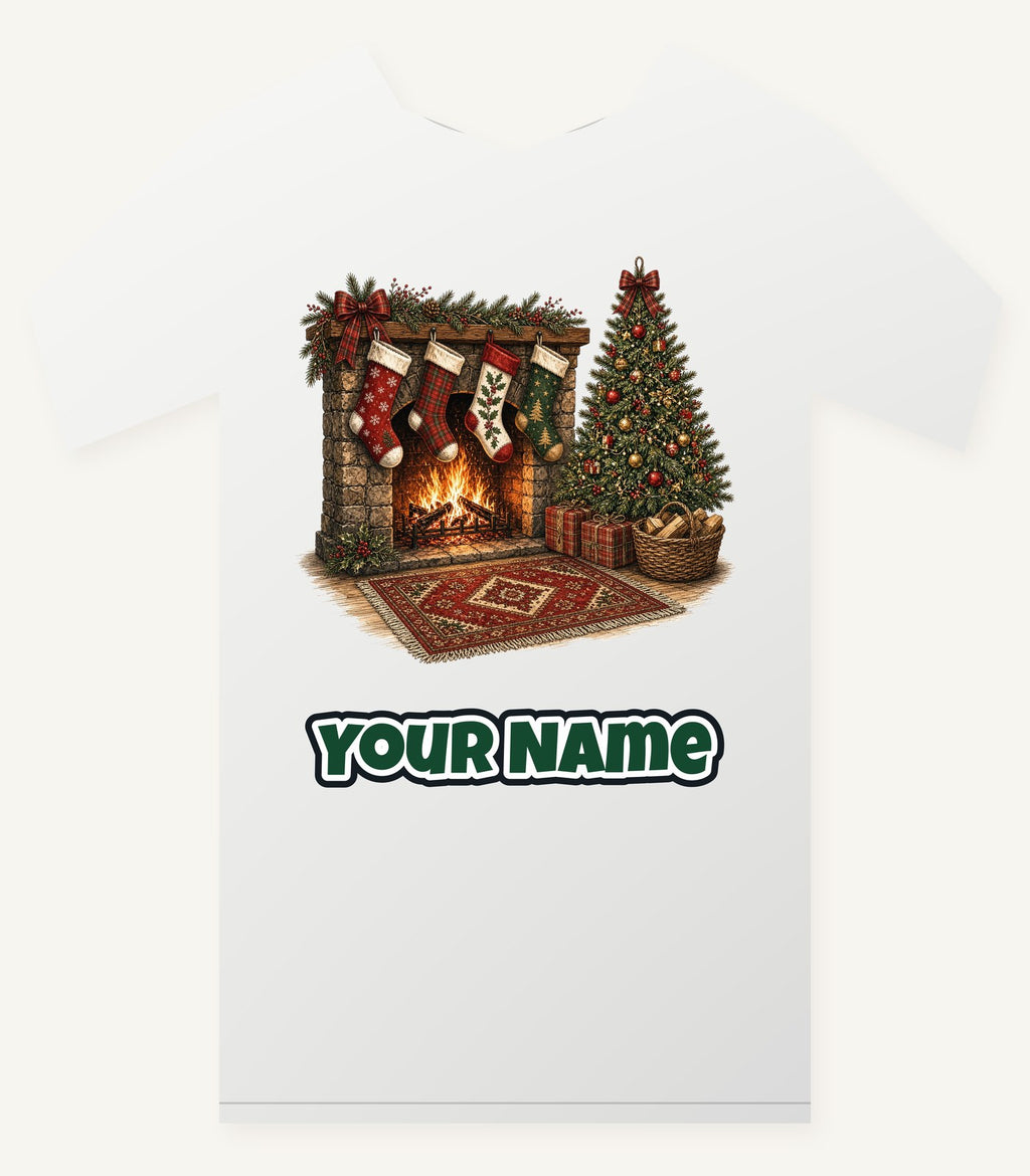 Fireside Stockings And Tree Personalised Christmas T-Shirt and Hoodie