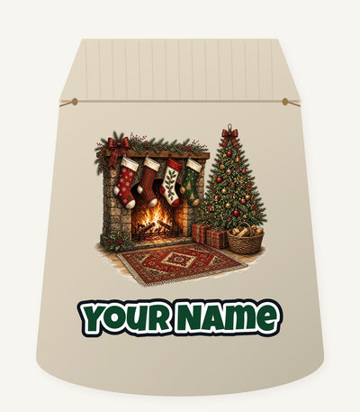 Fireside Stockings And Tree Personalised Santa Sack