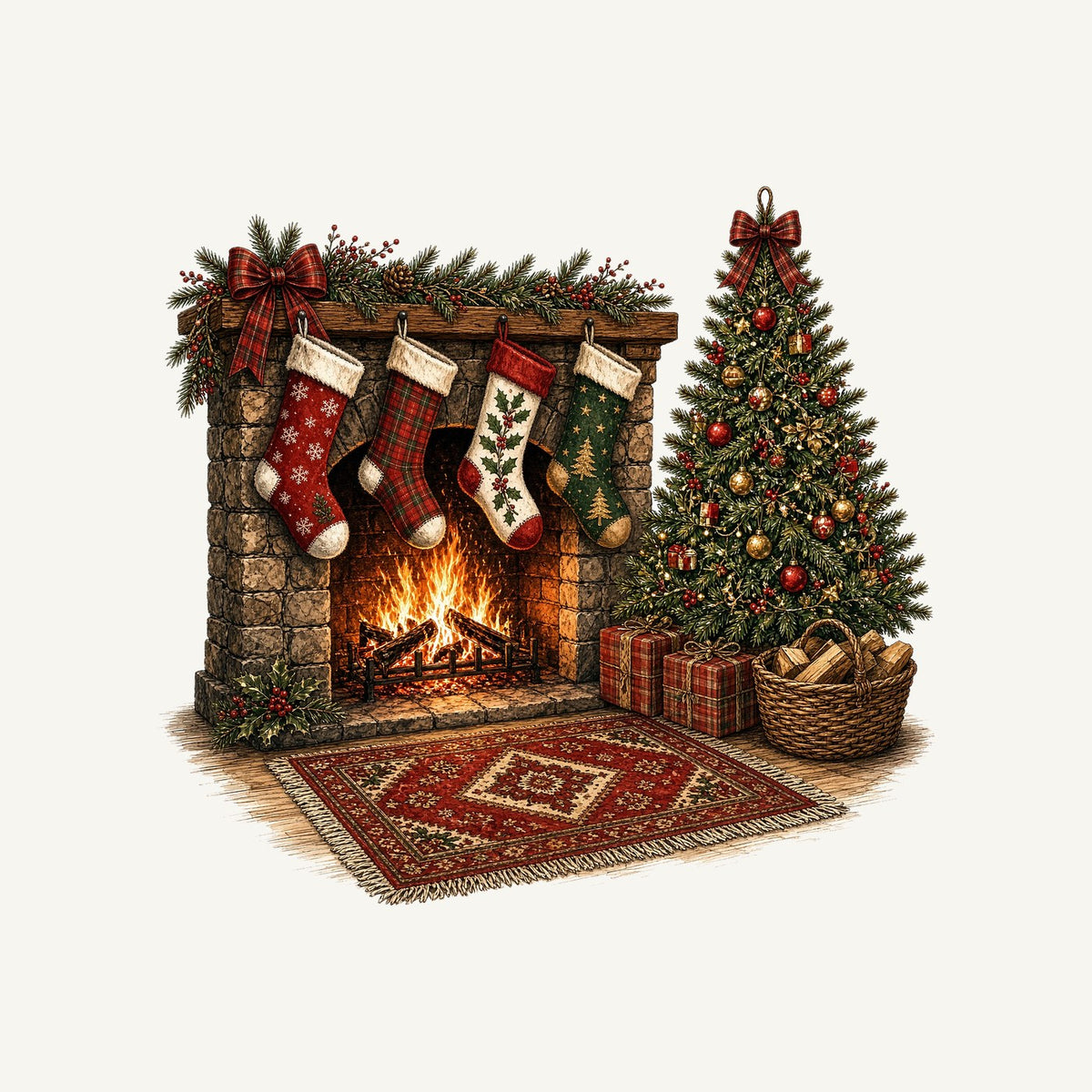 Fireside Stockings And Tree Personalised Santa Sack