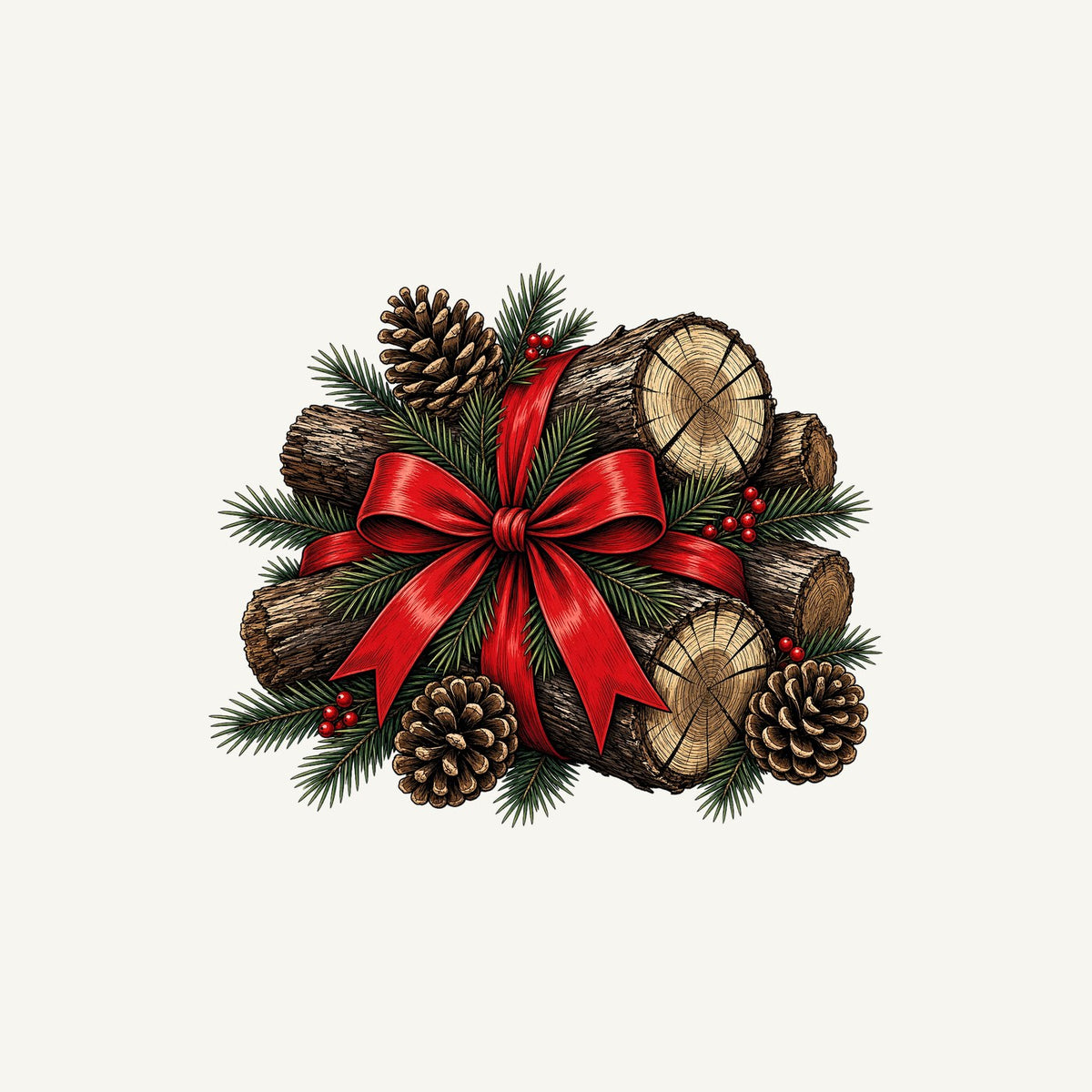 Firewood Bundle and Red Bow Personalised Christmas Mug