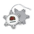 Firewood Bundle and Red Bow Personalised Pewter Christmas Ornament