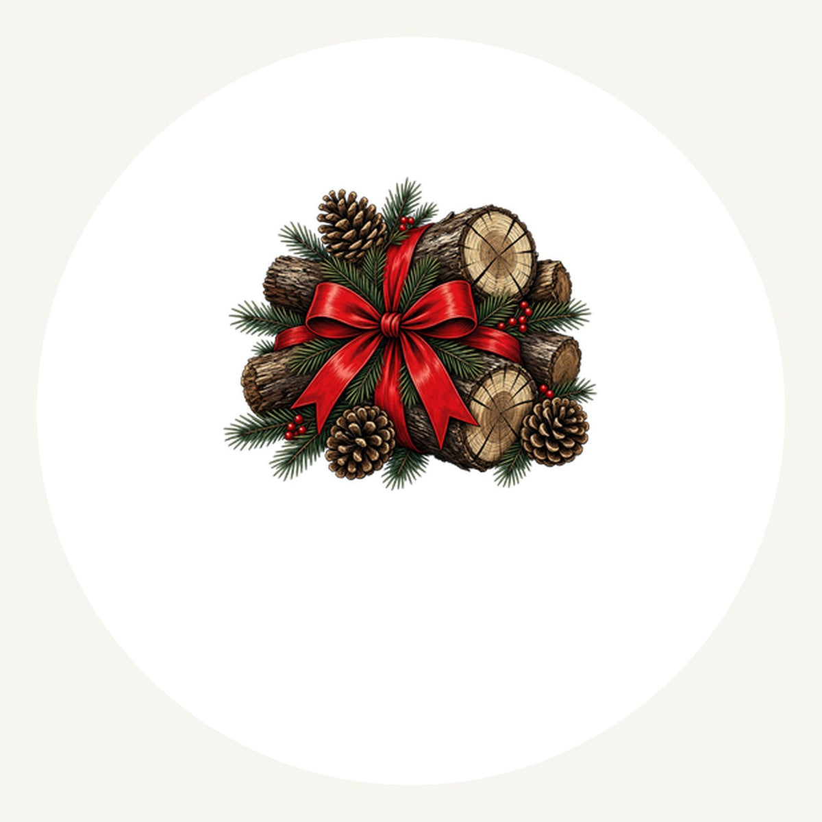 Firewood Bundle and Red Bow Personalised Pewter Christmas Ornament