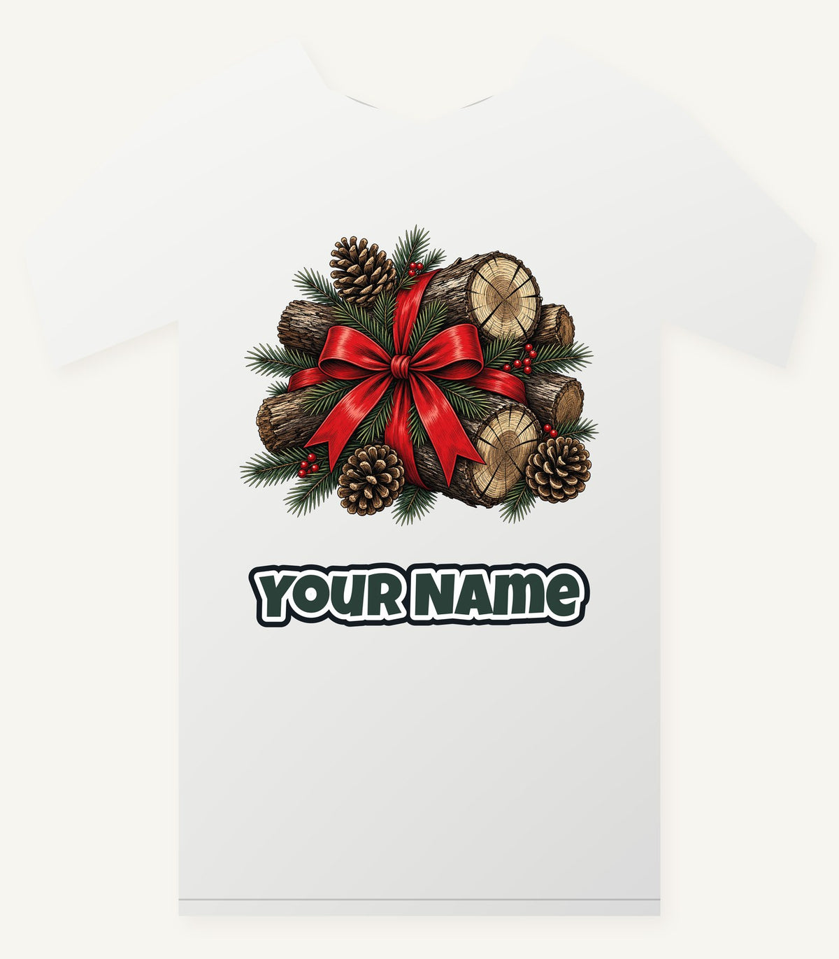 Firewood Bundle and Red Bow Personalised Christmas T-Shirt and Hoodie