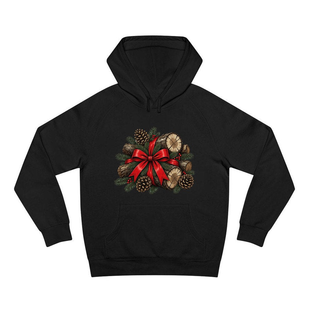 Firewood Bundle and Red Bow personalised Christmas hoodie in black