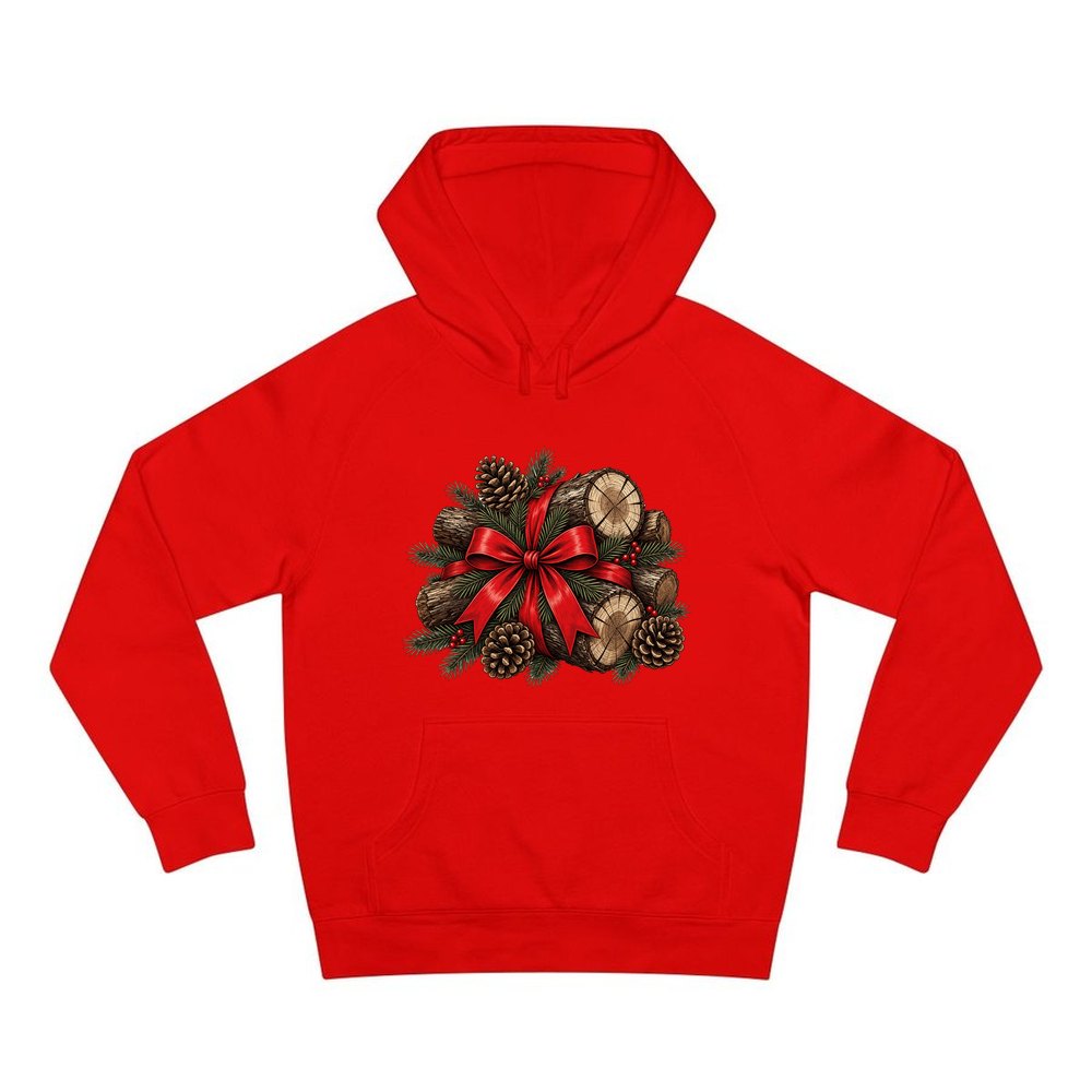 Firewood Bundle and Red Bow personalised Christmas hoodie in red