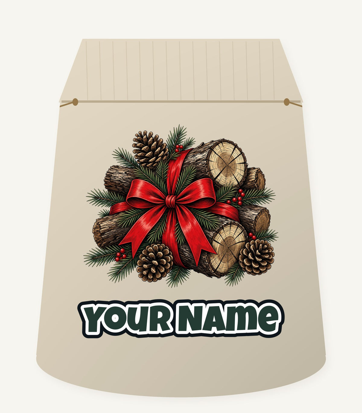 Firewood Bundle and Red Bow Personalised Santa Sack