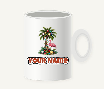 Flamingo and Palm Christmas Personalised Christmas Mug