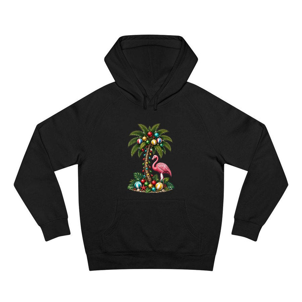 Flamingo and Palm Christmas personalised Christmas hoodie in black