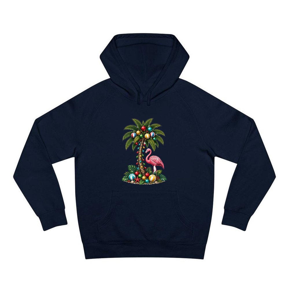 Flamingo and Palm Christmas personalised Christmas hoodie in navy