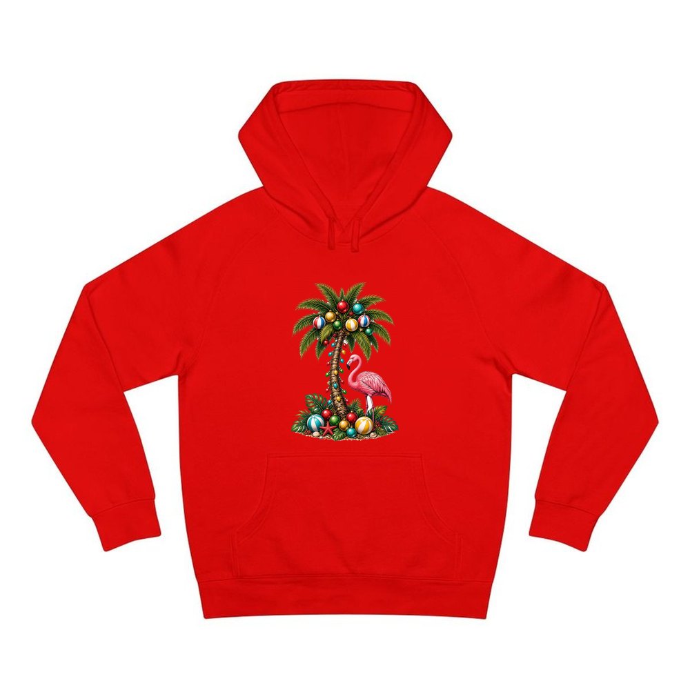 Flamingo and Palm Christmas personalised Christmas hoodie in red