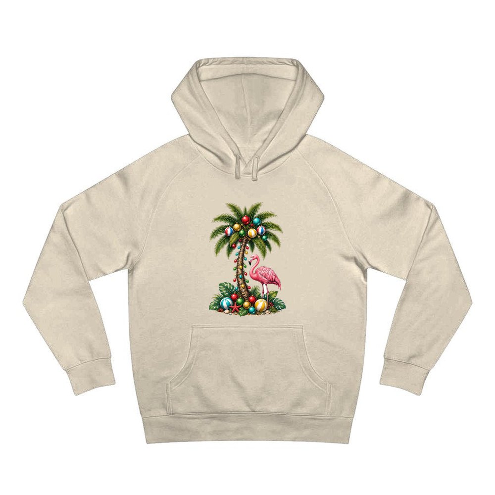 Flamingo and Palm Christmas personalised Christmas hoodie in sand