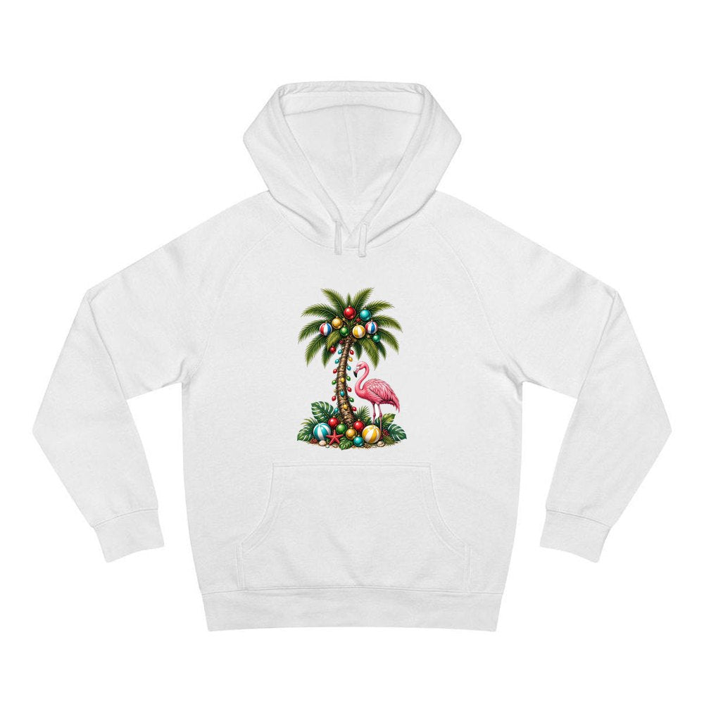 Flamingo and Palm Christmas personalised Christmas hoodie in white
