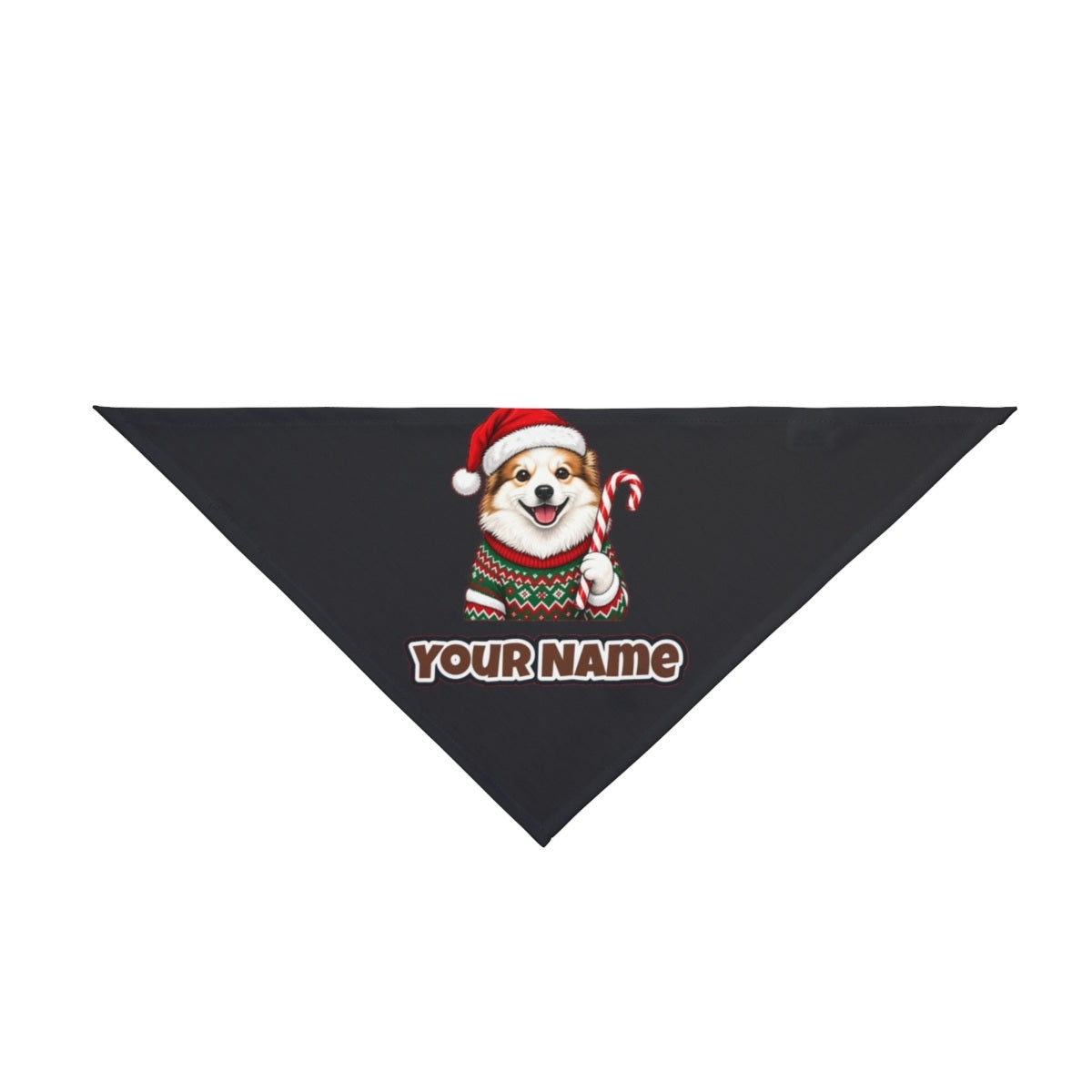 Fluffy Dog In Christmas Jumper personalised Christmas pet bandana in black, tie-on style