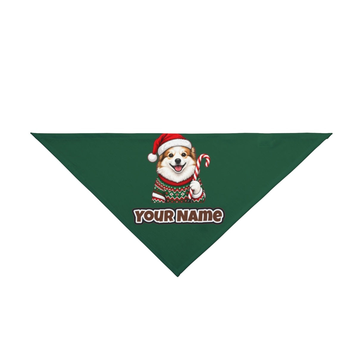 Fluffy Dog In Christmas Jumper personalised Christmas pet bandana in green, tie-on style