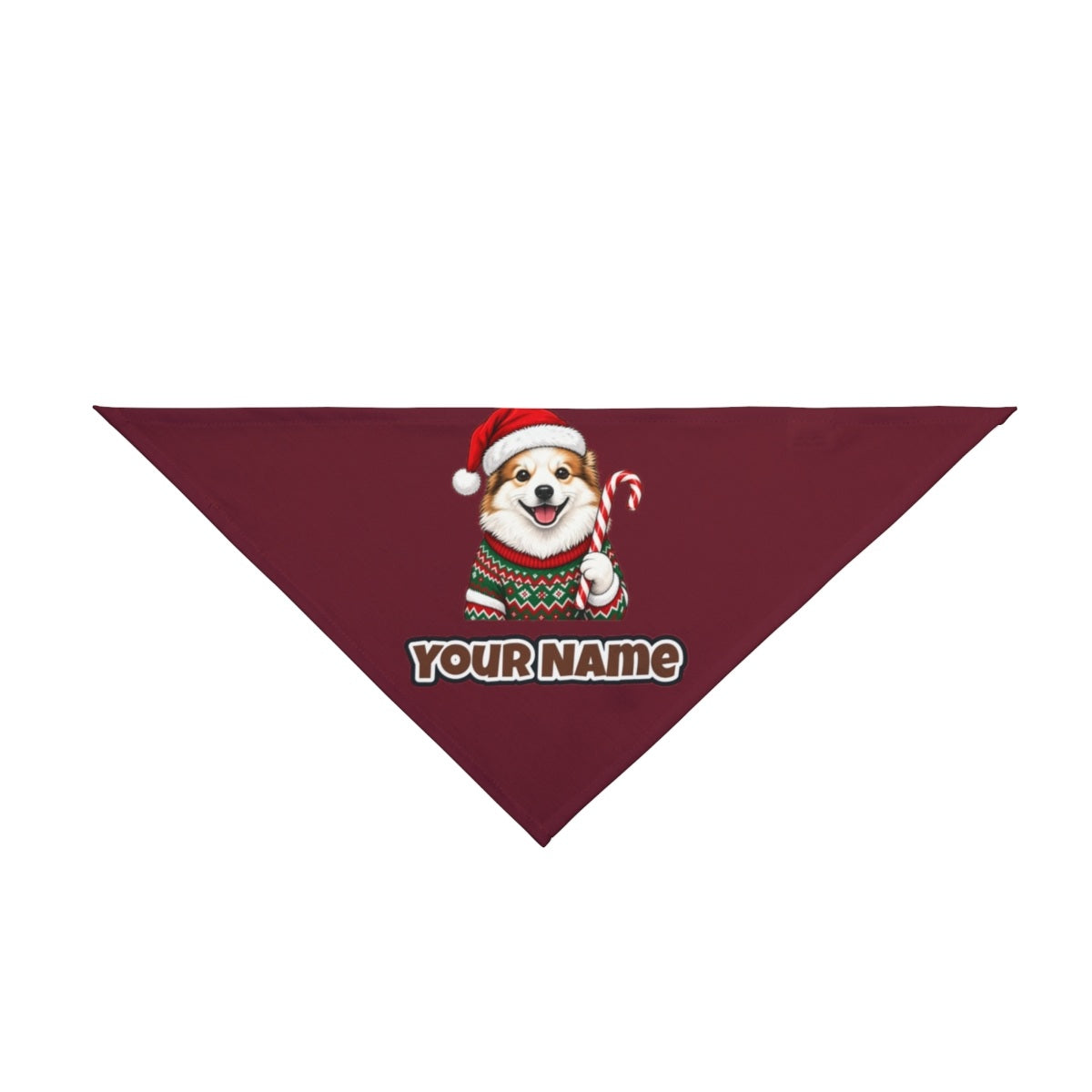 Fluffy Dog In Christmas Jumper personalised Christmas pet bandana in maroon, tie-on style