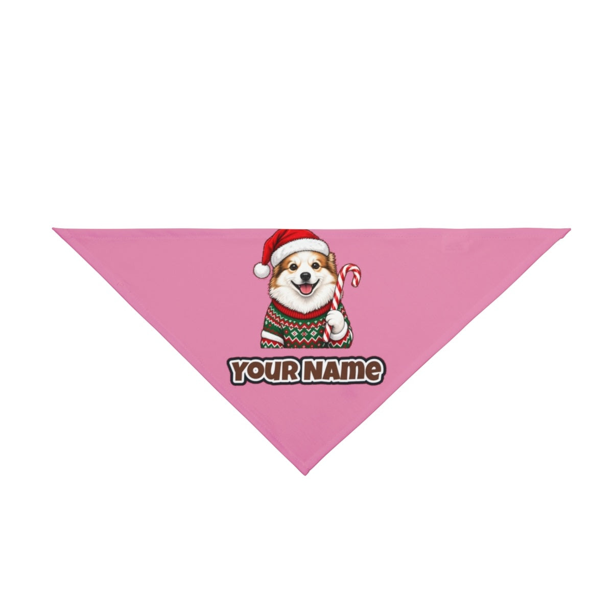 Fluffy Dog In Christmas Jumper personalised Christmas pet bandana in pink, tie-on style