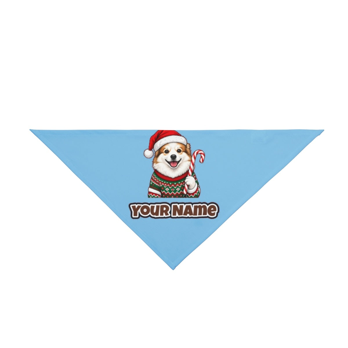 Fluffy Dog In Christmas Jumper personalised Christmas pet bandana in sky blue, tie-on style