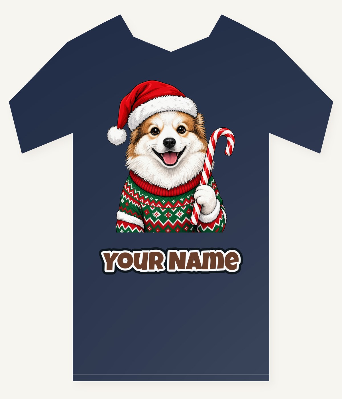 Fluffy Dog In Christmas Jumper Personalised Kids Tee and Baby Bodysuit