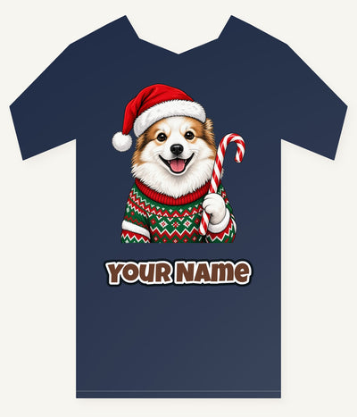 Fluffy Dog In Christmas Jumper Personalised Kids Tee and Baby Bodysuit