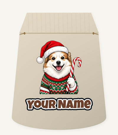 Fluffy Dog In Christmas Jumper Personalised Santa Sack