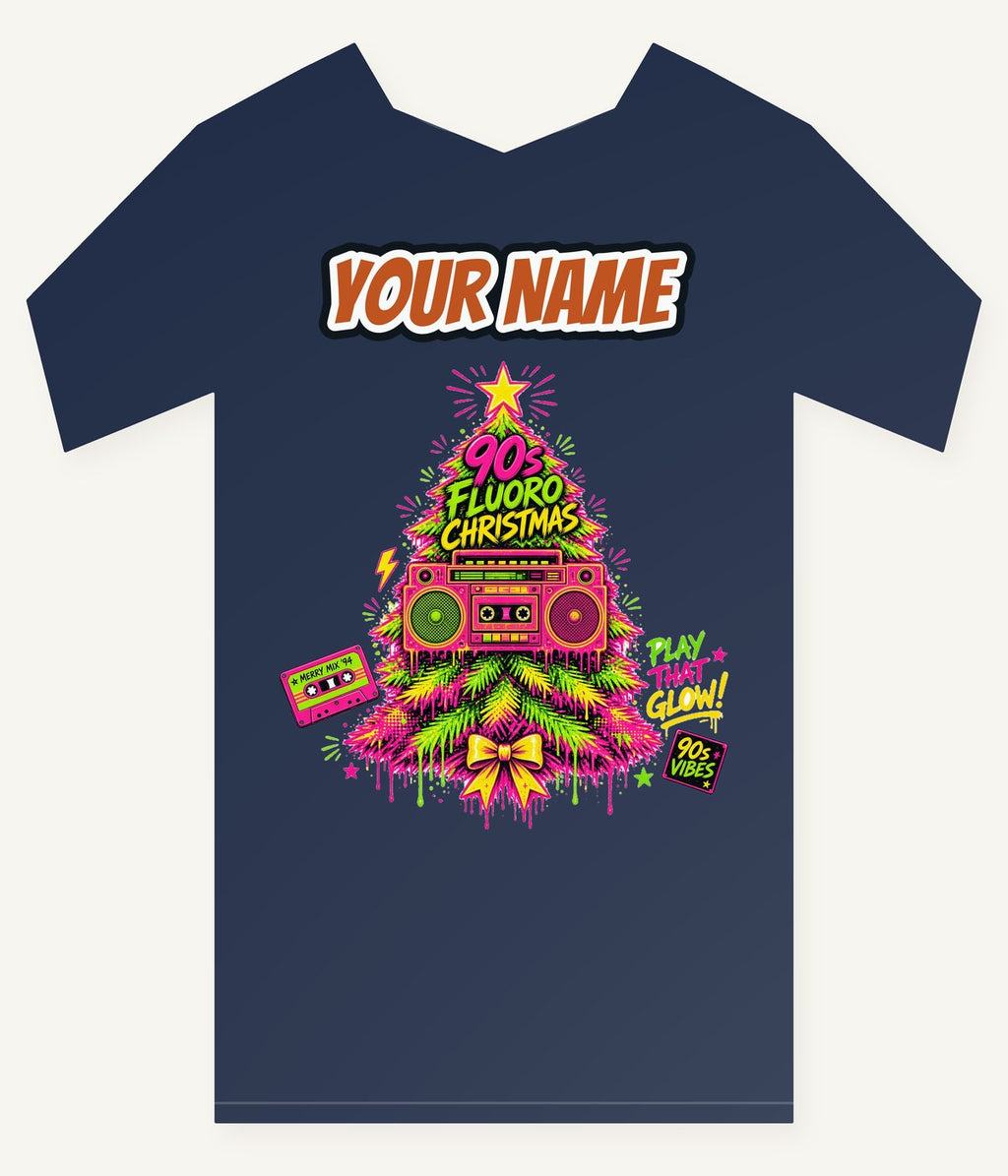 Fluoro Nineties Boombox Tree Personalised Kids and Baby Christmas Tee
