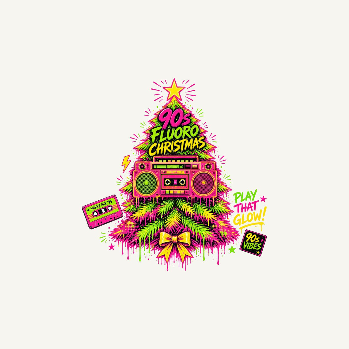Fluoro Nineties Boombox Tree Personalised Christmas Mug