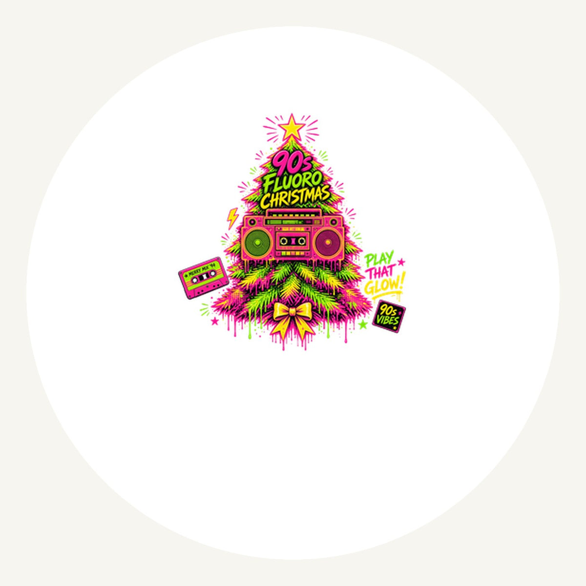 Fluoro Nineties Boombox Tree Personalised Pewter Christmas Ornament