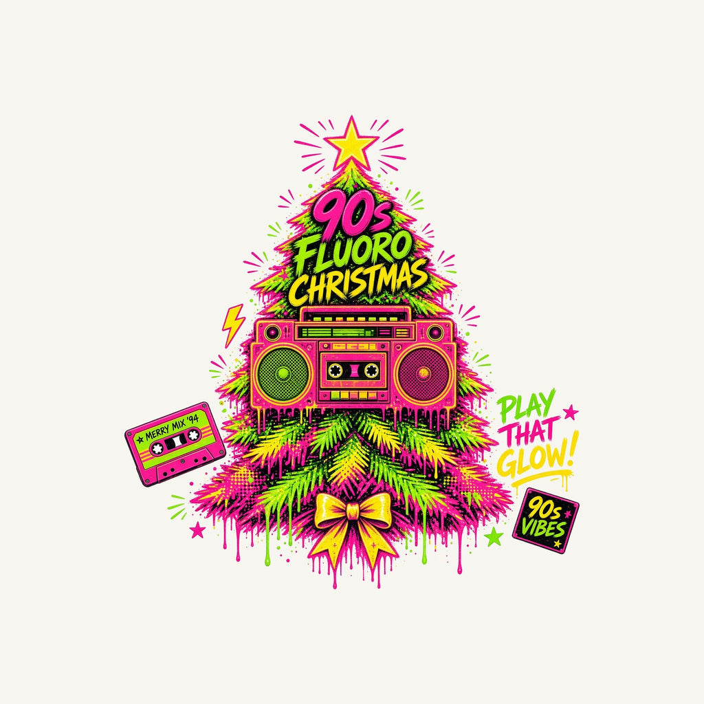 Fluoro Nineties Boombox Tree Personalised Christmas T-Shirt and Hoodie