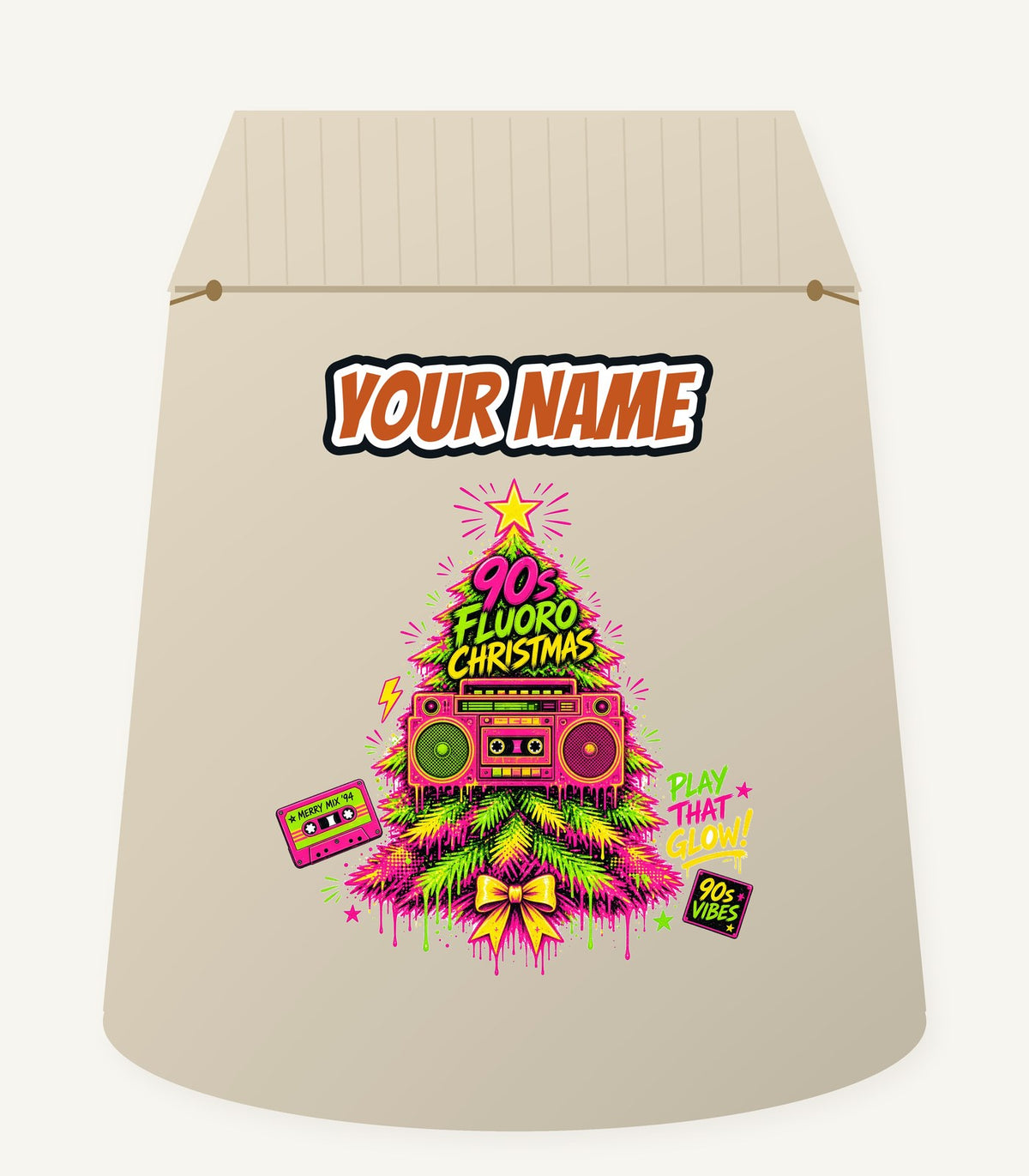 Fluoro Nineties Boombox Tree Personalised Santa Sack