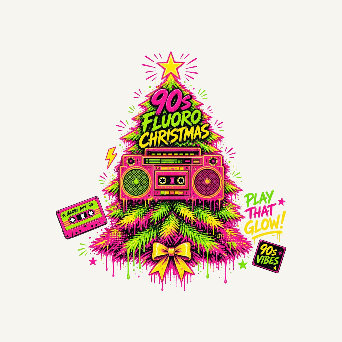 Fluoro Nineties Boombox Tree Personalised Santa Sack