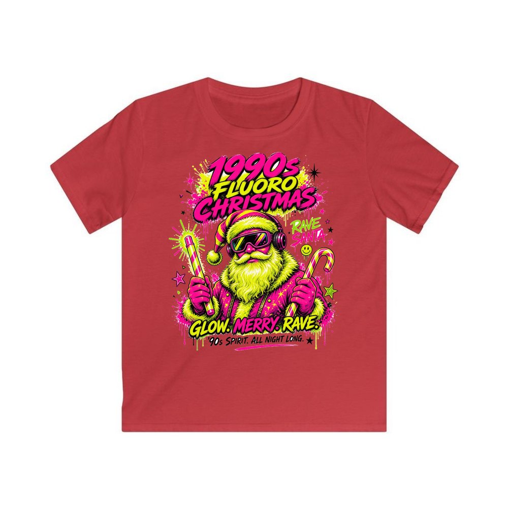 Fluoro Rave Santa personalised kids Christmas tee in red