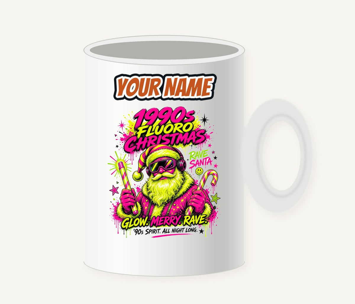Fluoro Rave Santa Personalised Christmas Mug