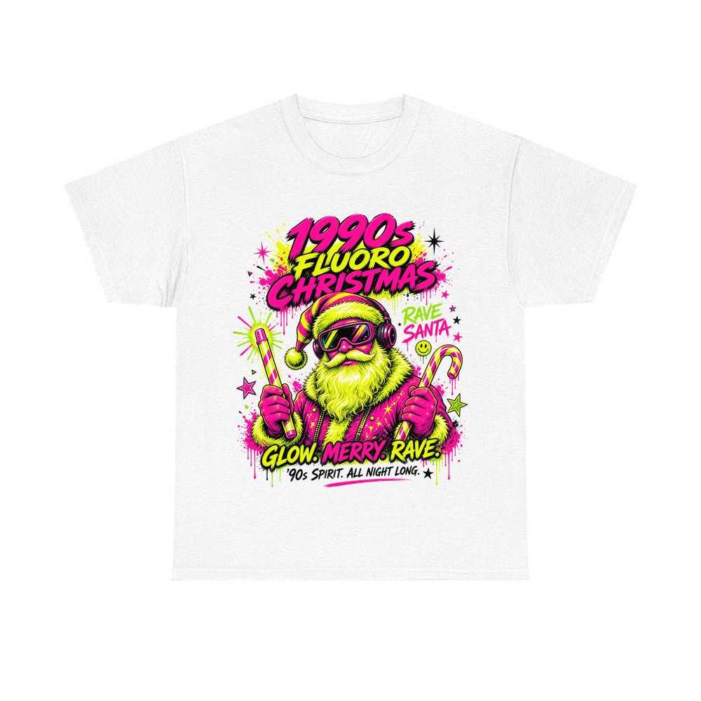 Fluoro Rave Santa personalised Christmas T-shirt in white