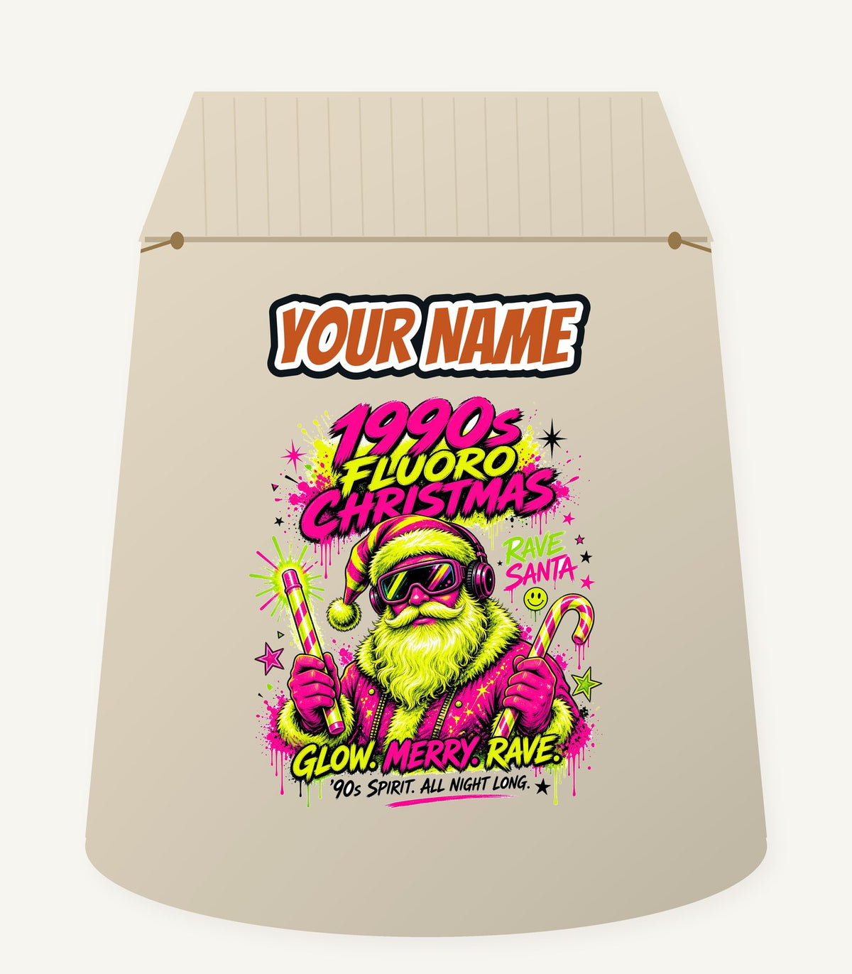 Fluoro Rave Santa Personalised Santa Sack