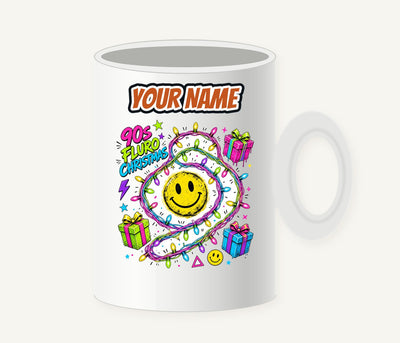 Fluro Nineties Smiley Christmas Personalised Christmas Mug