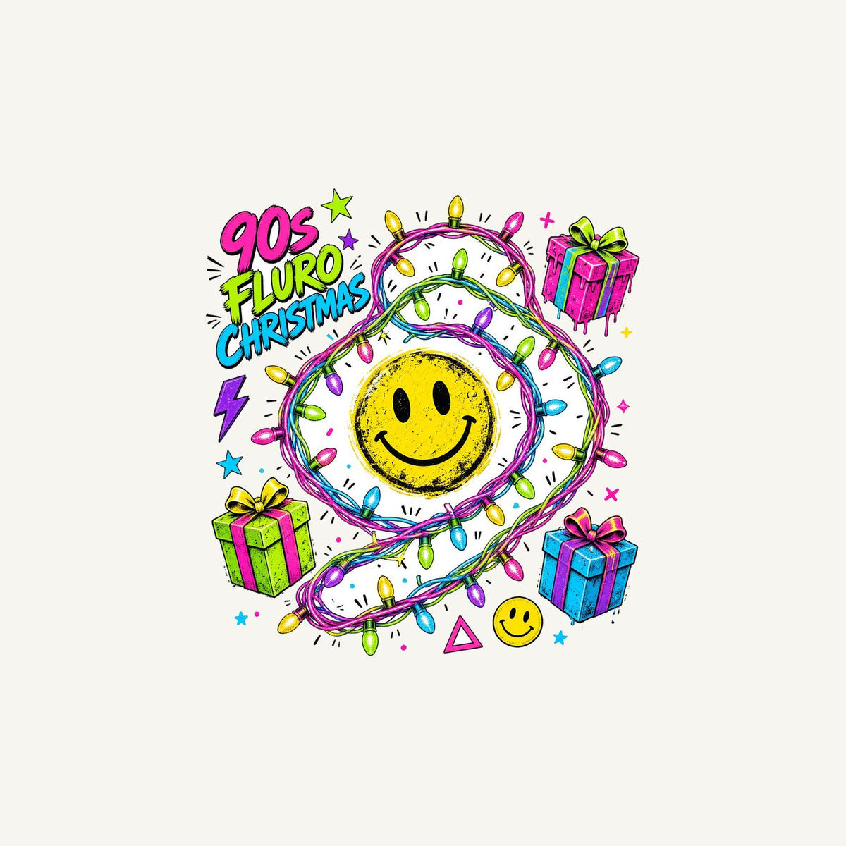 Fluro Nineties Smiley Christmas Personalised Christmas Mug