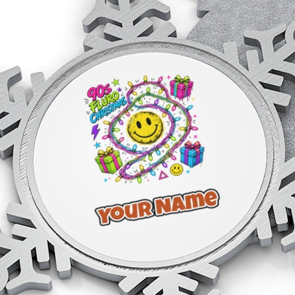 Fluro Nineties Smiley Christmas Personalised Pewter Christmas Ornament