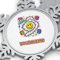 Fluro Nineties Smiley Christmas Personalised Pewter Christmas Ornament