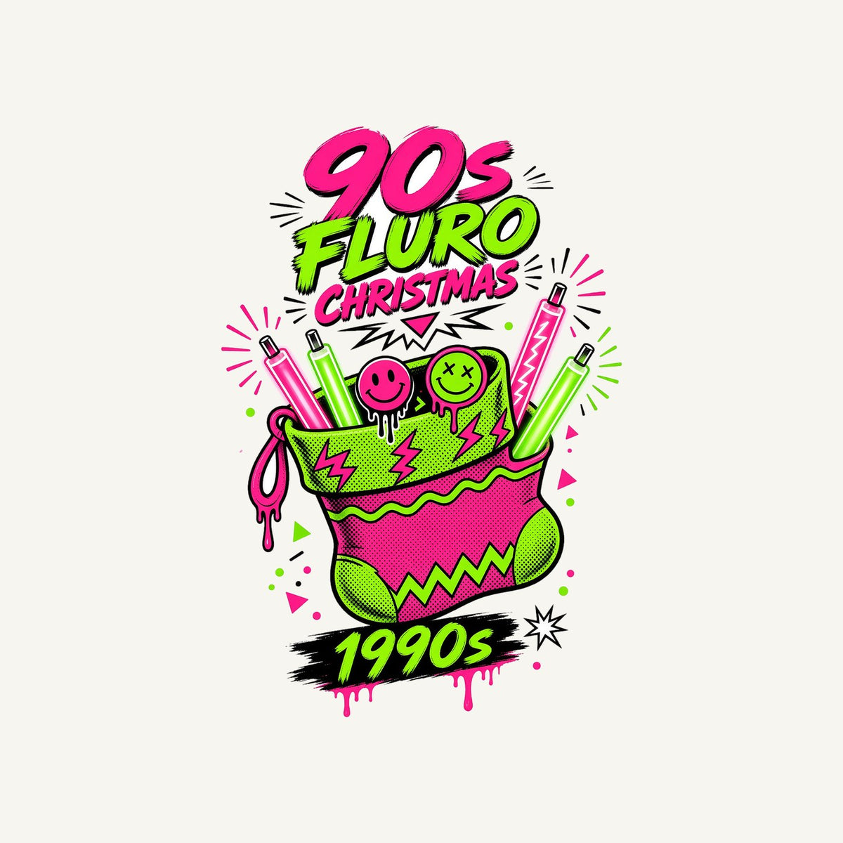 Fluro Nineties Stocking Personalised Kids and Baby Christmas Tee
