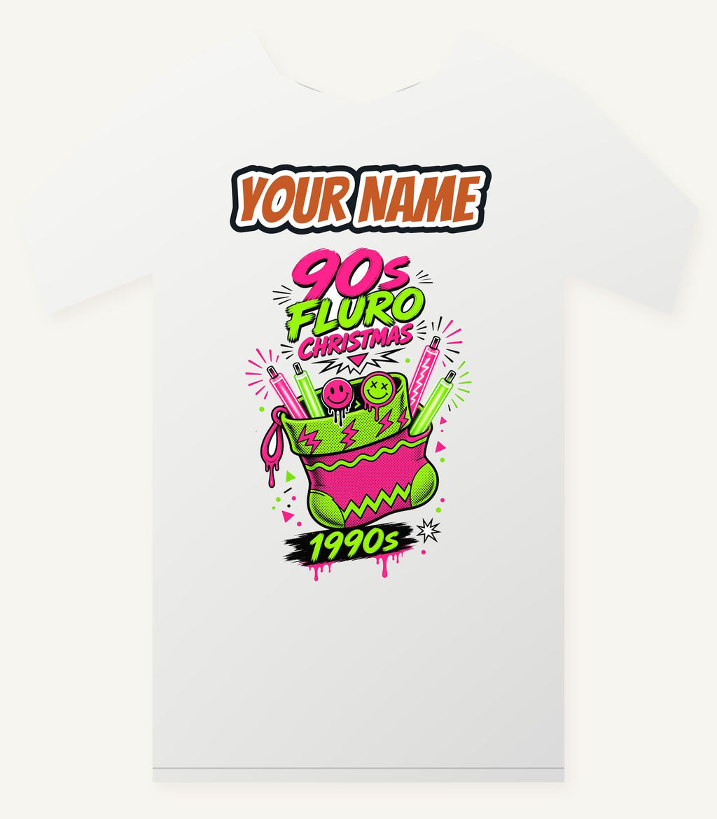 Fluro Nineties Stocking Personalised Christmas T-Shirt and Hoodie