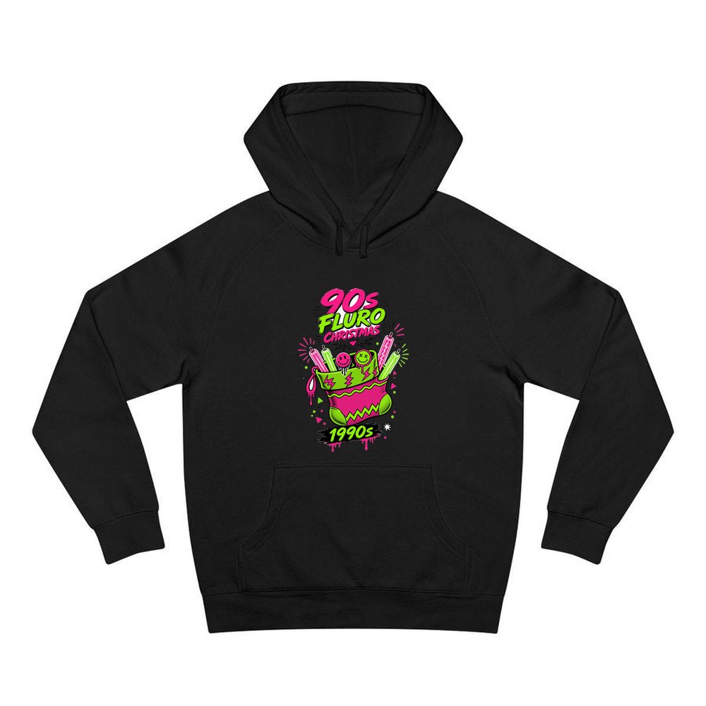 Fluro Nineties Stocking personalised Christmas hoodie in black