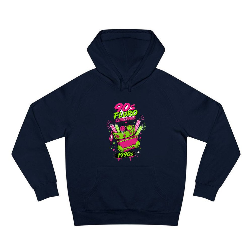 Fluro Nineties Stocking personalised Christmas hoodie in navy