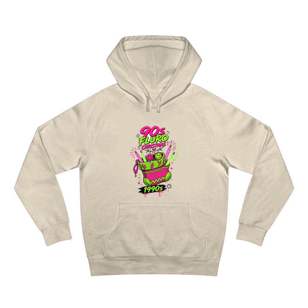 Fluro Nineties Stocking personalised Christmas hoodie in sand