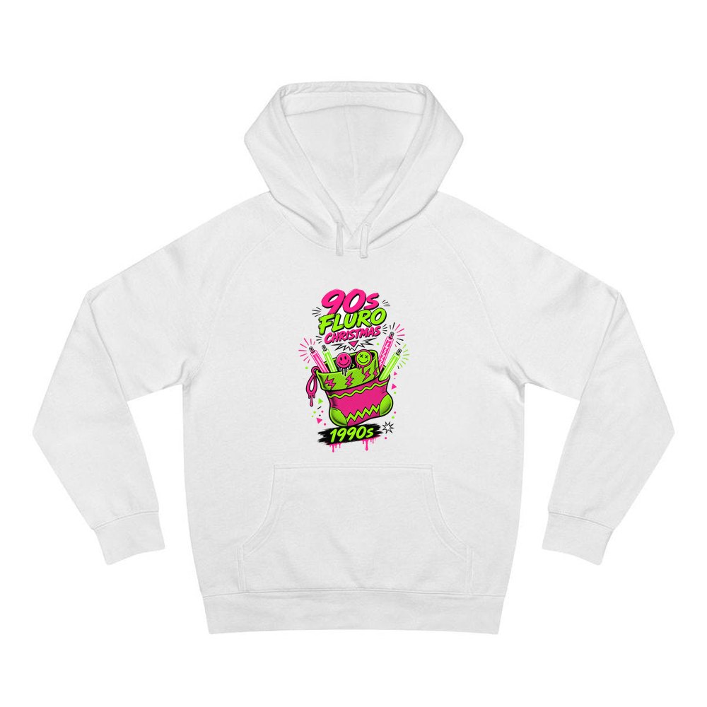 Fluro Nineties Stocking personalised Christmas hoodie in white